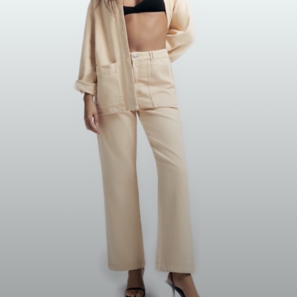 Zara Ecru Cream High Waist Wide Leg Pants/Jeans NWT XL - Picture 1 of 10